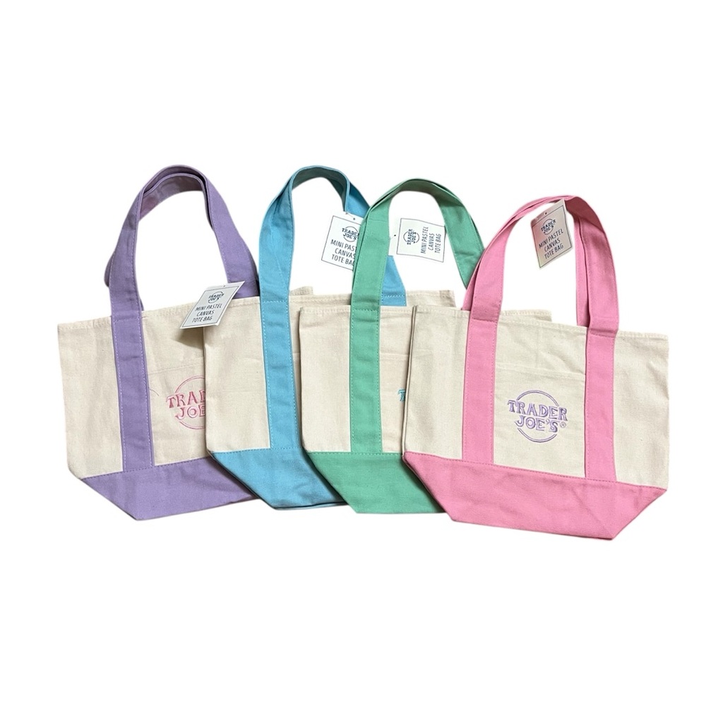 Trader Joe’s Mini Pastel Canvas Tote Bags Set Of 4 Limited Edition Colors NWT